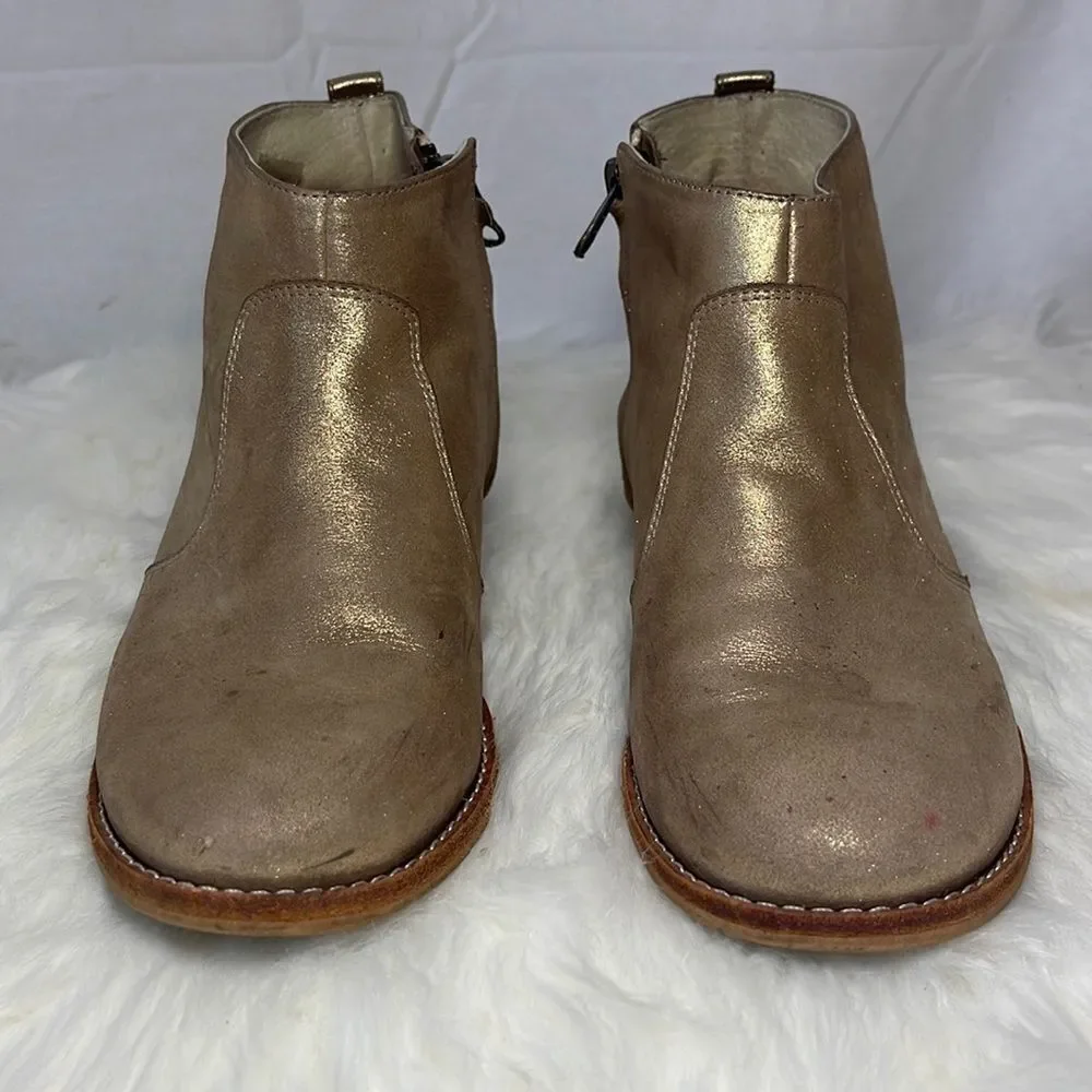 Fortress Of Inca Gold Leather Low Heel Booties‎ Sz 7